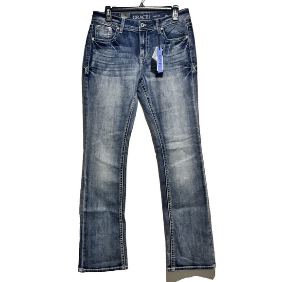 NWT Grace Jeans Womens Size 29 Blue Dark Wash Cotton Stretch Easy Fit Mid Rise - Picture 1 of 13